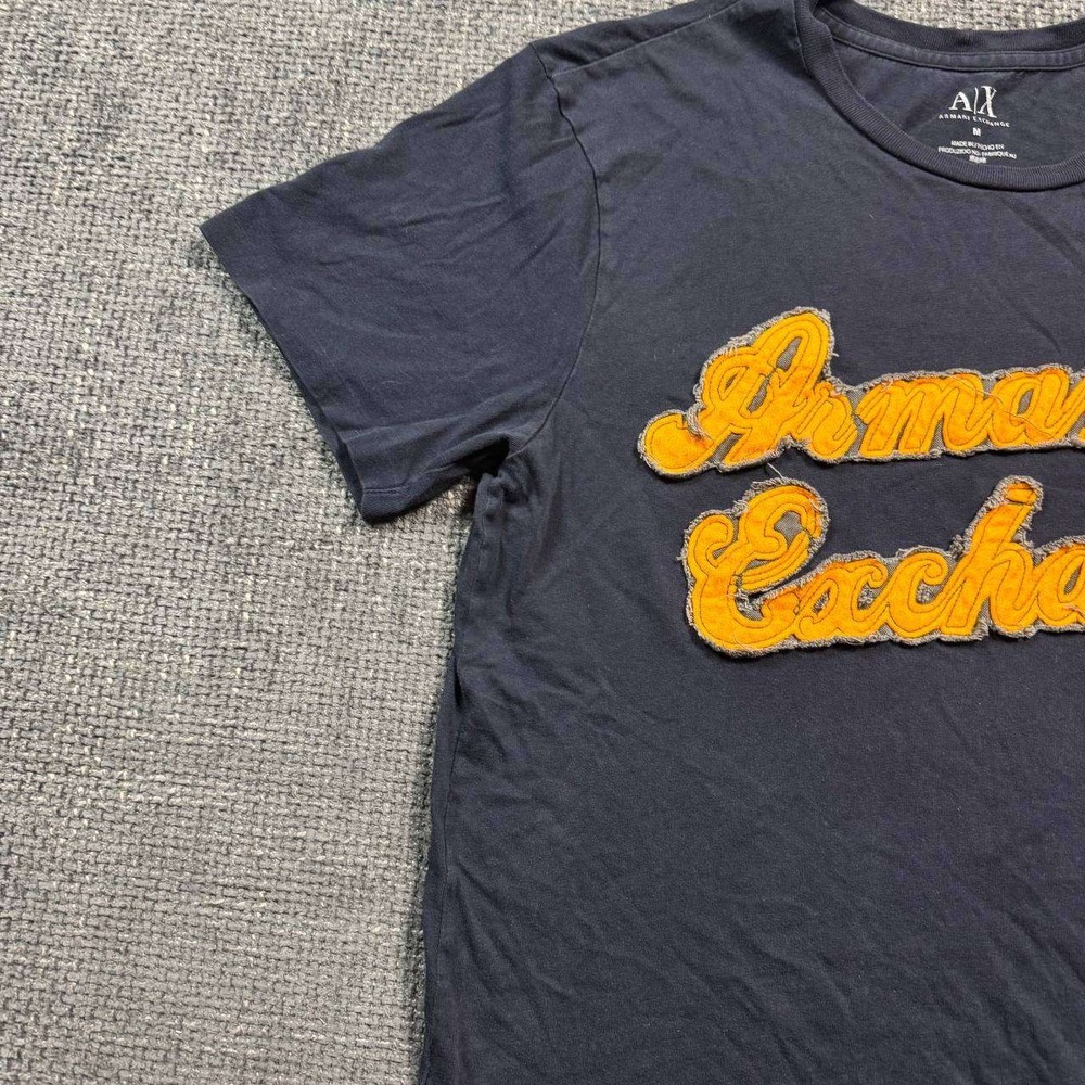 Armani Exchange Graphic T-Shirt Mens Medium Navy Blue Chenille Logo Applique - Picture 2 of 11